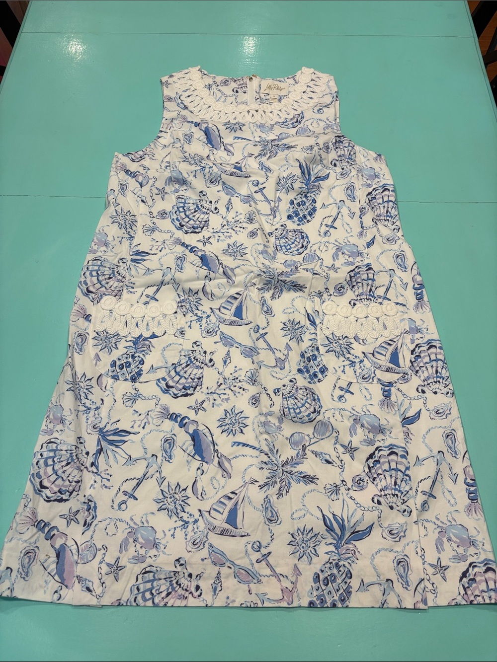 Lilly Pulitzer Annabelle White & Light Blue Crochet-Trim Shift Dress